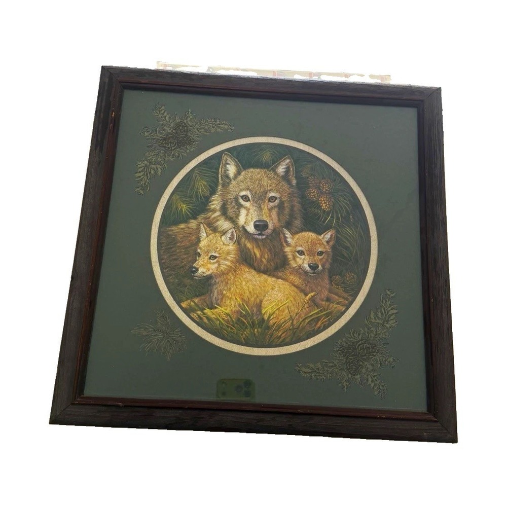 Home Interiors Framed Wolf and cub Wildlife Print framed17x17